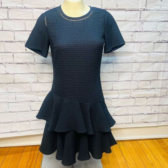Rebecca Taylor Womens Navy Textured Ruffle Shift Dress Size 2 - Picture 1 of 9